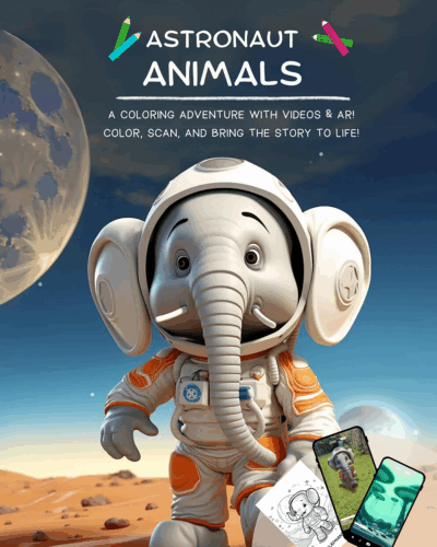 Astronaut Animals, Children’s Coloring Book with Videos and Augmented Reality